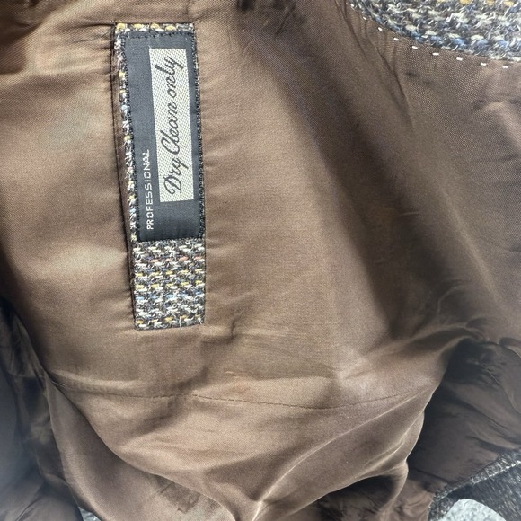 VINTAGE‎ Tweed Jacket Mens 42L Brown Herringbone Wool 2 Button Sport Coat Retro - Picture 7 of 16